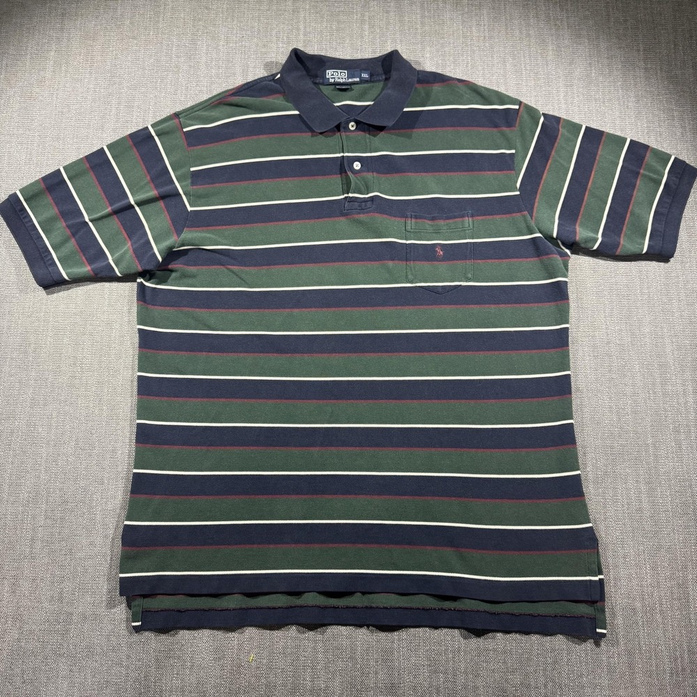 Polo By Ralph Lauren Polo Shirt Mens 2XL Multicolor Striped Pocket Cotton Casual